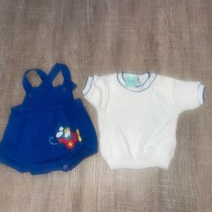 Vintage Baby Boy 2  Piece 3-6 Month Romper Blue With Bee sprockets